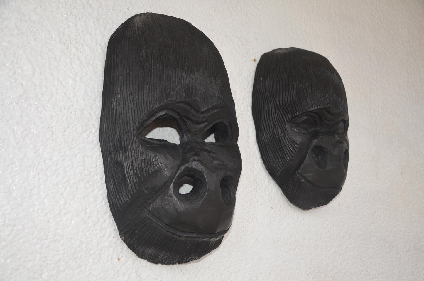 Rwandan Gorilla Couple – 16" Hand-Carved Wood Masks – African Wildlife Art