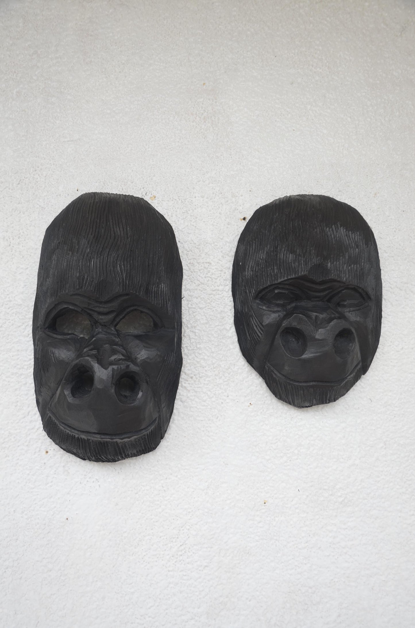 Rwandan Gorilla Couple – 16" Hand-Carved Wood Masks – African Wildlife Art