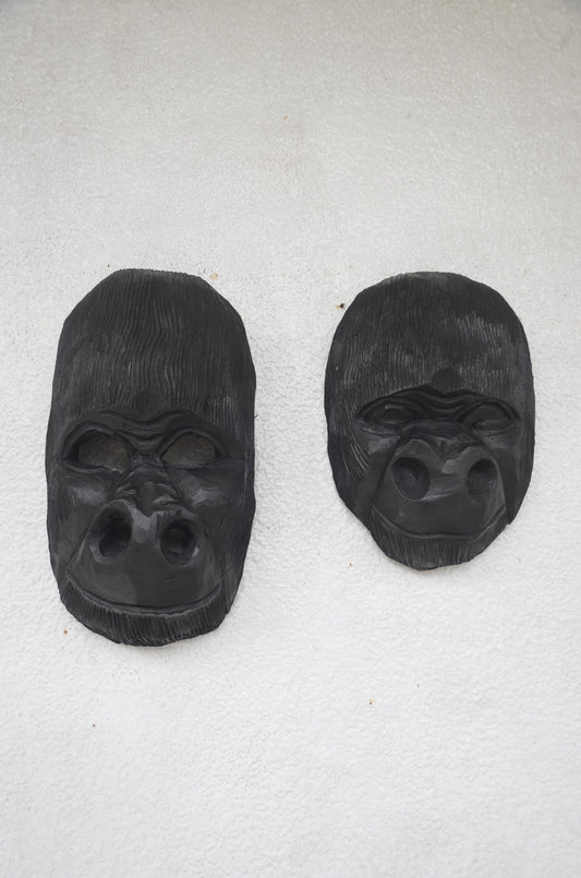 Rwandan Gorilla Couple – 16" Hand-Carved Wood Masks – African Wildlife Art