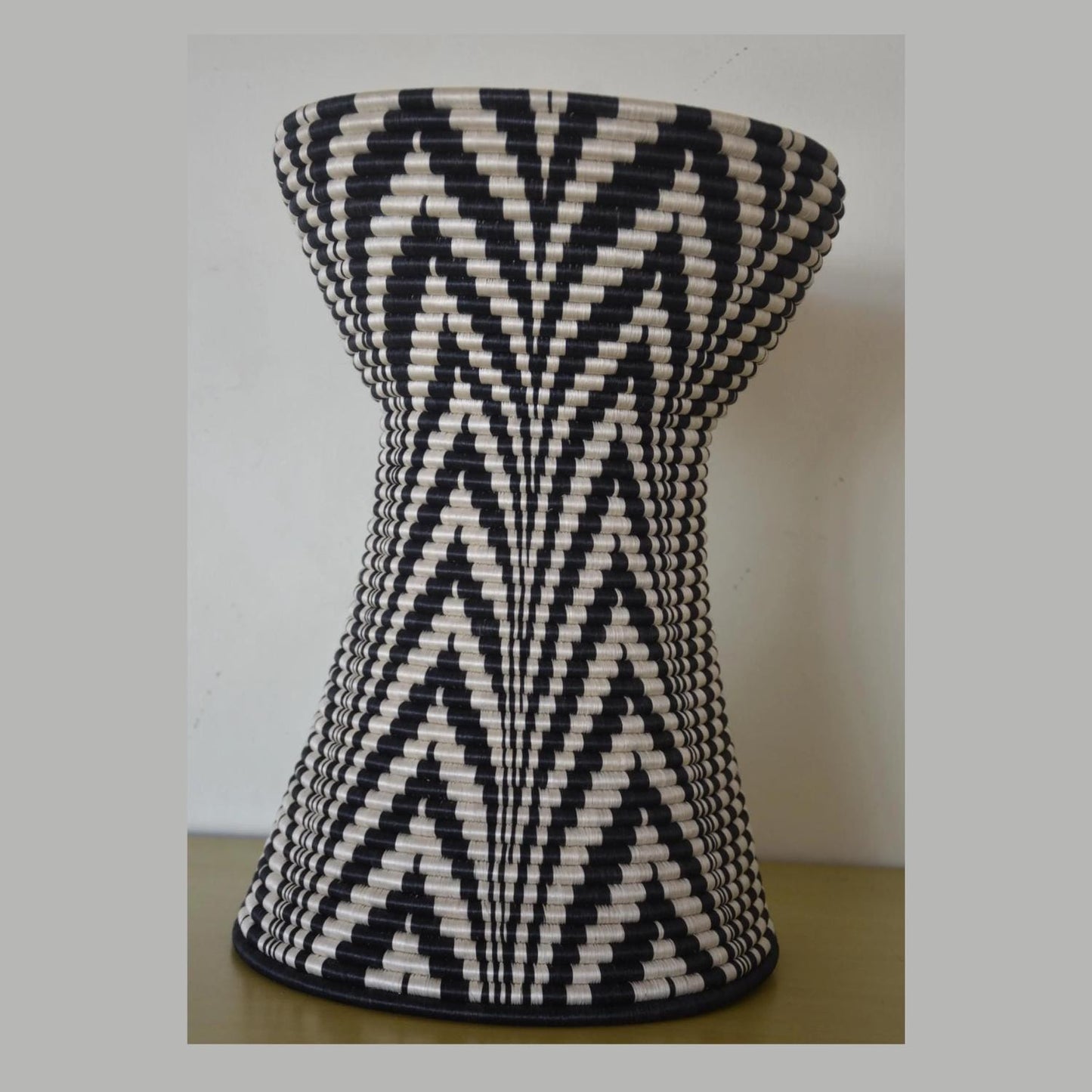 Rwandan Woven Pedestal – 19" Starburst Inyegamo Stand – African Geometric Art