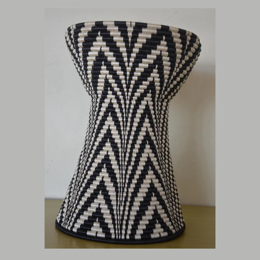 Rwandan Woven Pedestal – 19" Starburst Inyegamo Stand – African Geometric Art