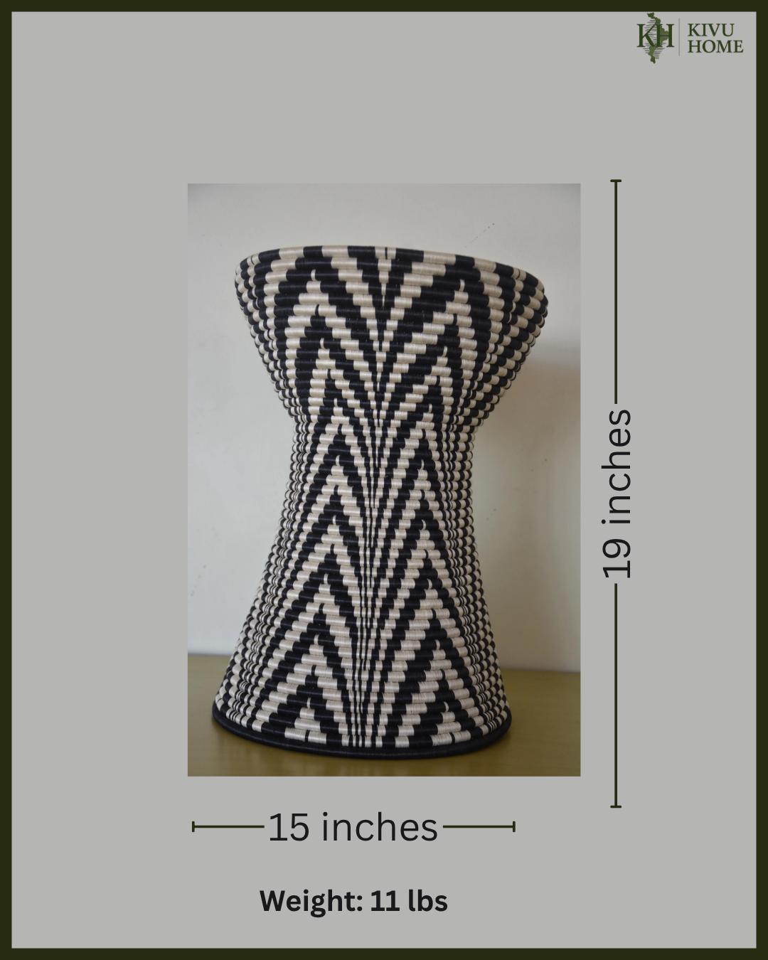 Rwandan Woven Pedestal – 19" Starburst Inyegamo Stand – African Geometric Art