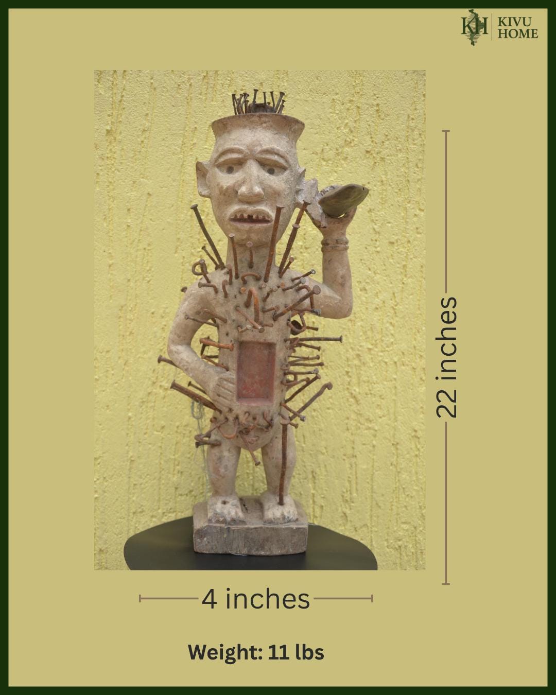 Large Kongo Power Figure – 22" Nkisi Nkondi Nail Statue – African Ritual Art