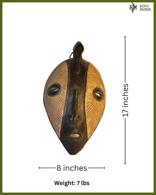 Round Luba Kifwebwe Mask – 12" Congo Tribal Wood Art – African Spirit Mask