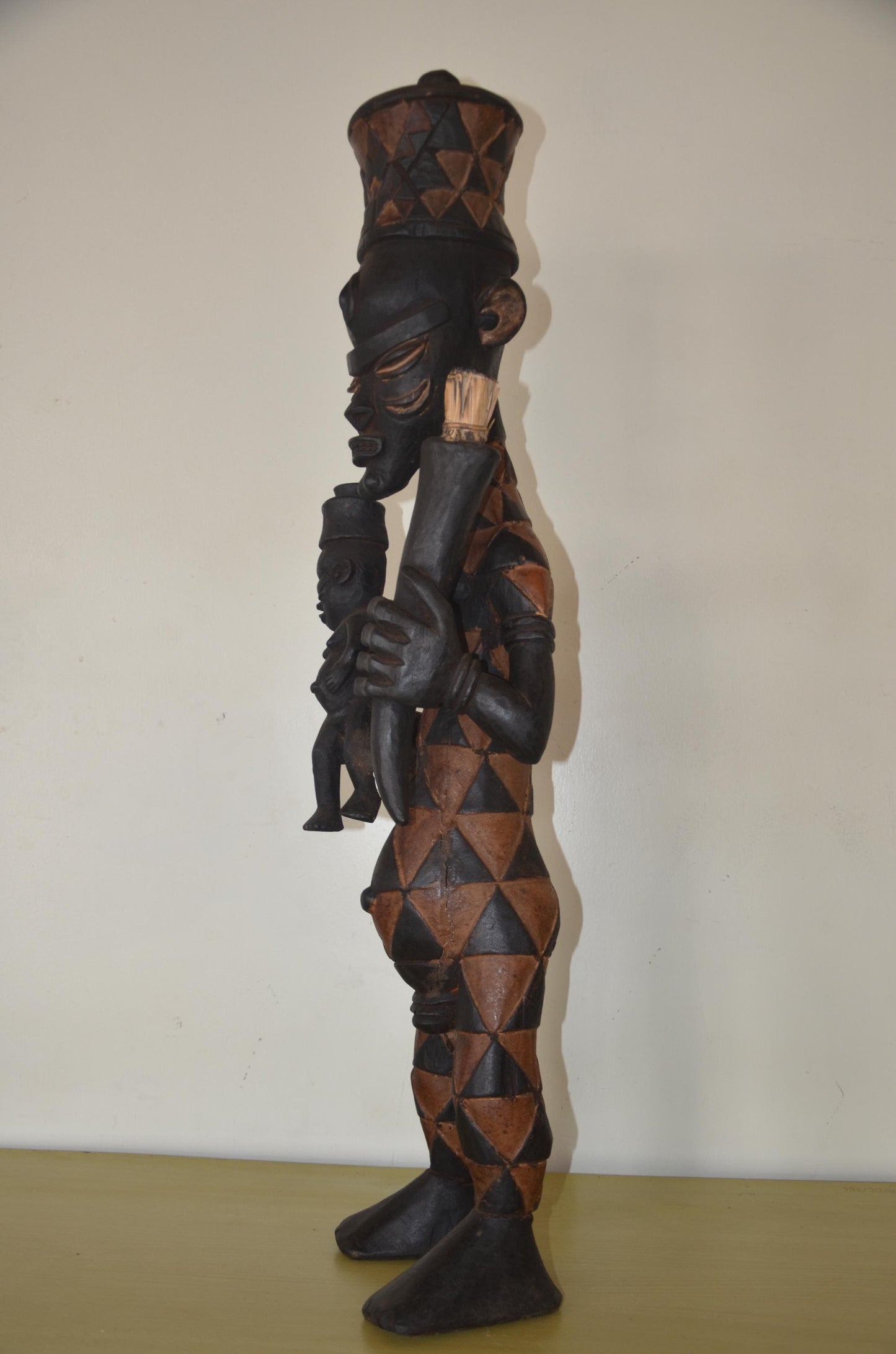 Large 39" Benelulua Maternity Figure – Hand-Carved Congo Wood – African Art