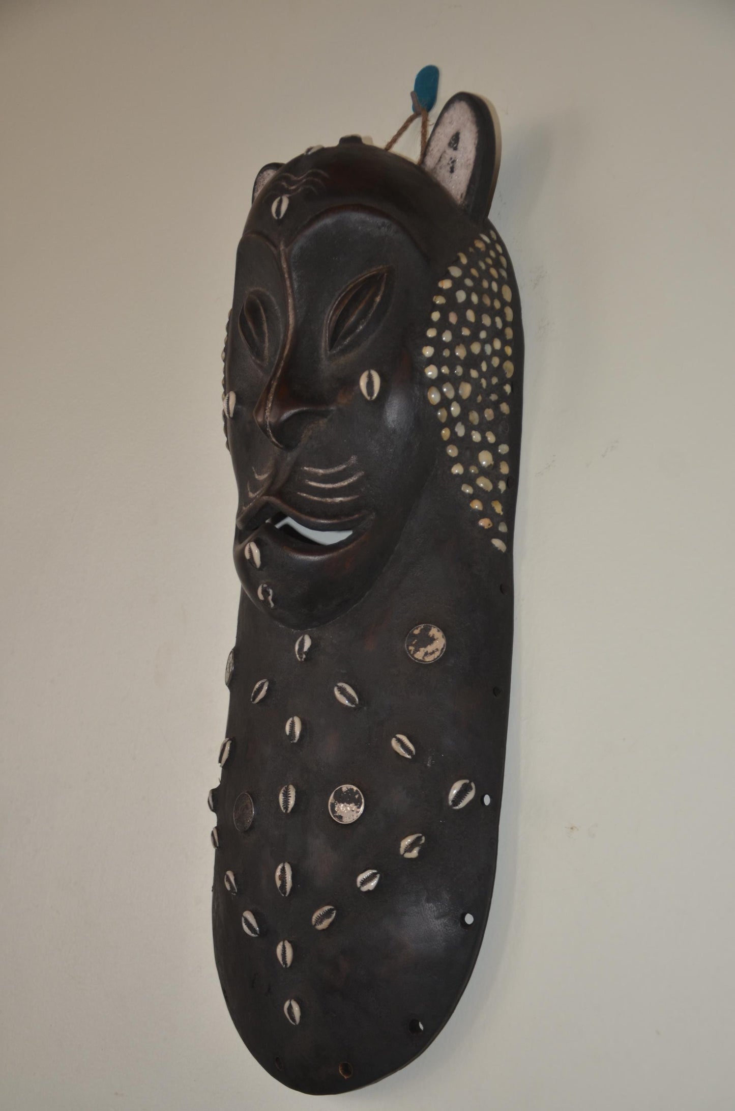 Edo Leopard Head Mask – 28" Hand-Carved Wood – Benin Kingdom African Art