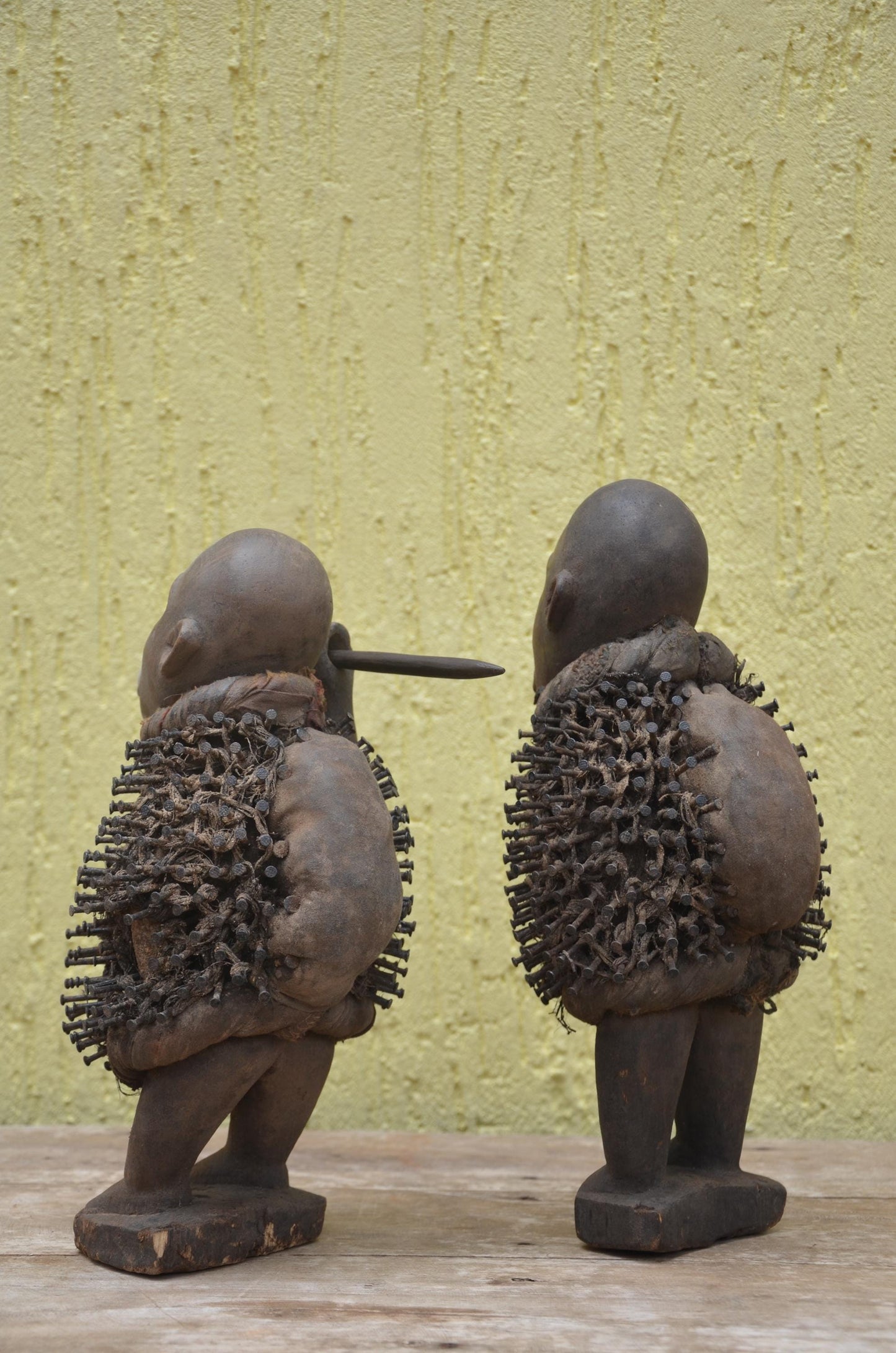 Pair of Bakongo Ritual Figures – Tribal Nkisi Nkondi Nail Fetish – Authentic African Power Art