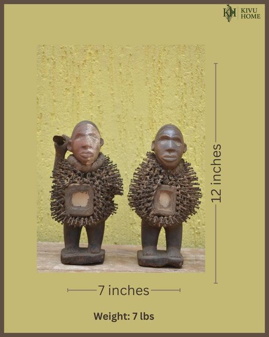 Pair of Bakongo Protector Figures – Vintage Nkisi Nkondi Power Statues – Tribal African Art