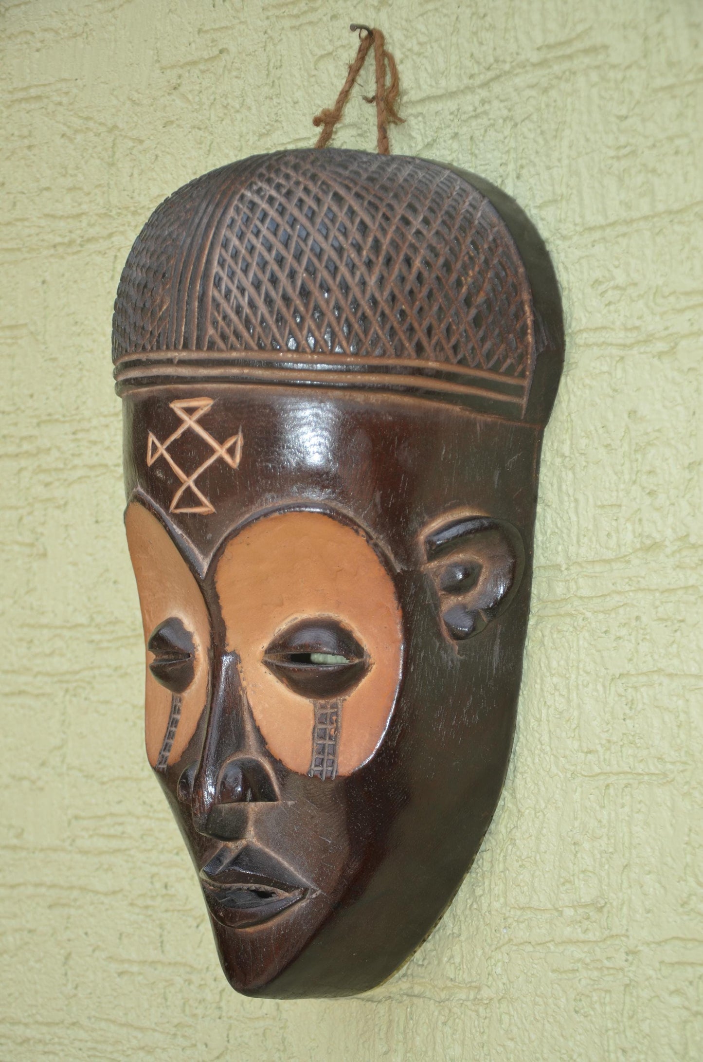 Handmade Chokwe Mwana Pwo Mask – 17" Congo Tribal Wall Art – African Wood Carved Mask