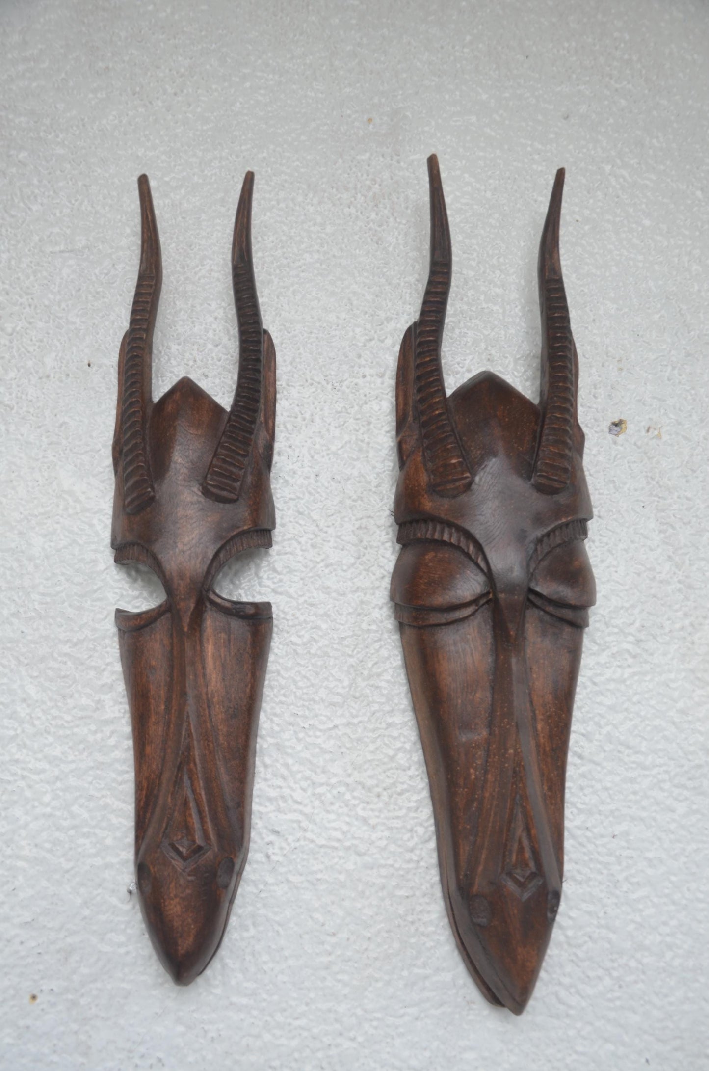 Antelope Couple Facemasks – 21" Hand-Carved Wood – African Tribal Wall Decor