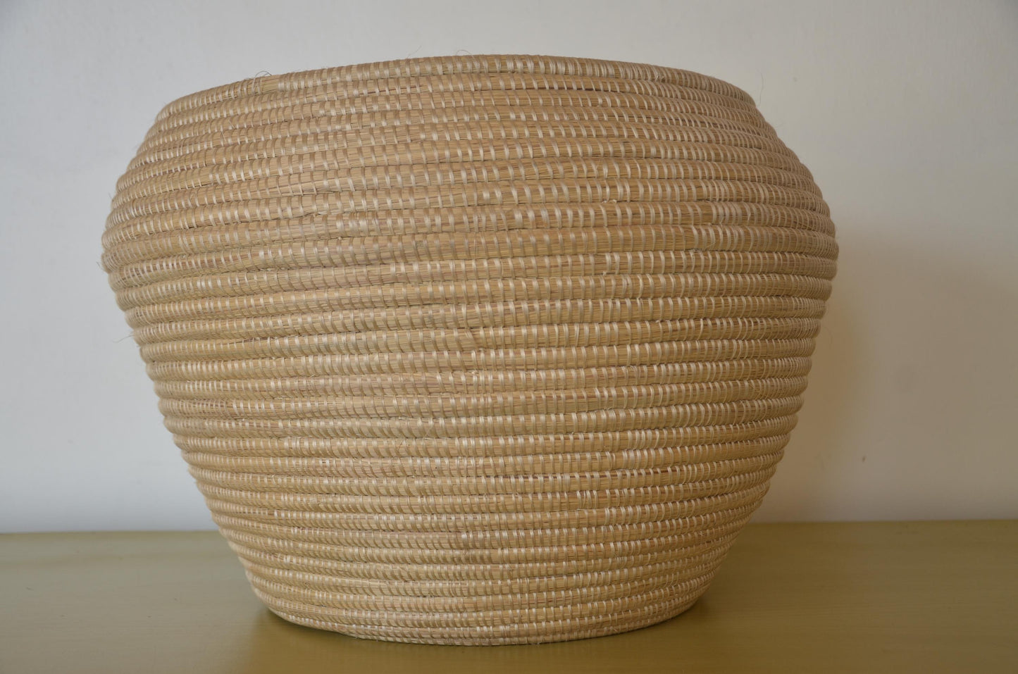 Large Handwoven Coiled Basket – 16" African Sisal Vessel – Natural Boho Decor