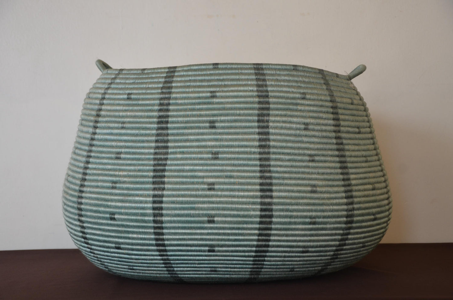 Extra Large 19" Coiled Handwoven Basket – Sage & Charcoal African Sisal Art