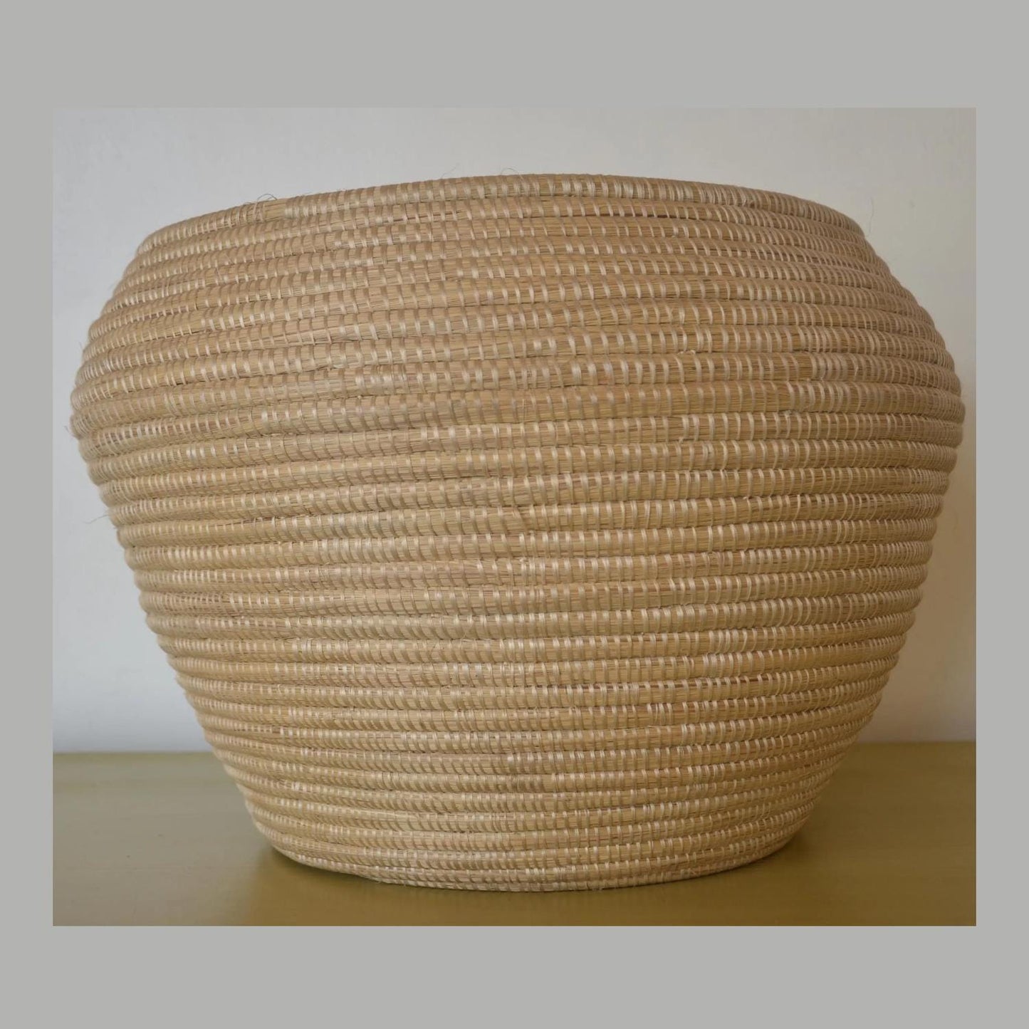 Large Handwoven Coiled Basket – 16" African Sisal Vessel – Natural Boho Decor