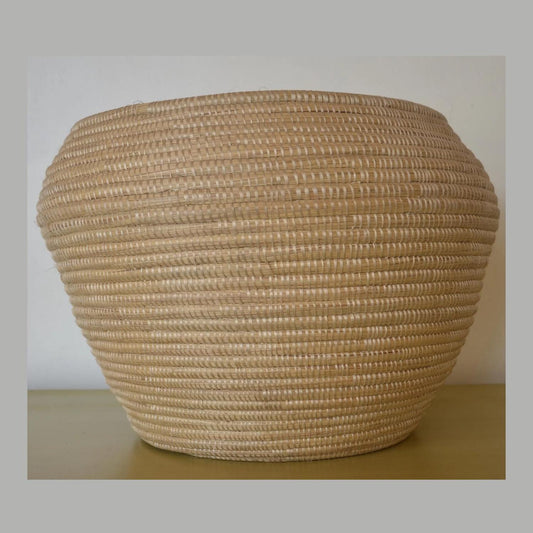 Large Handwoven Coiled Basket – 16" African Sisal Vessel – Natural Boho Decor