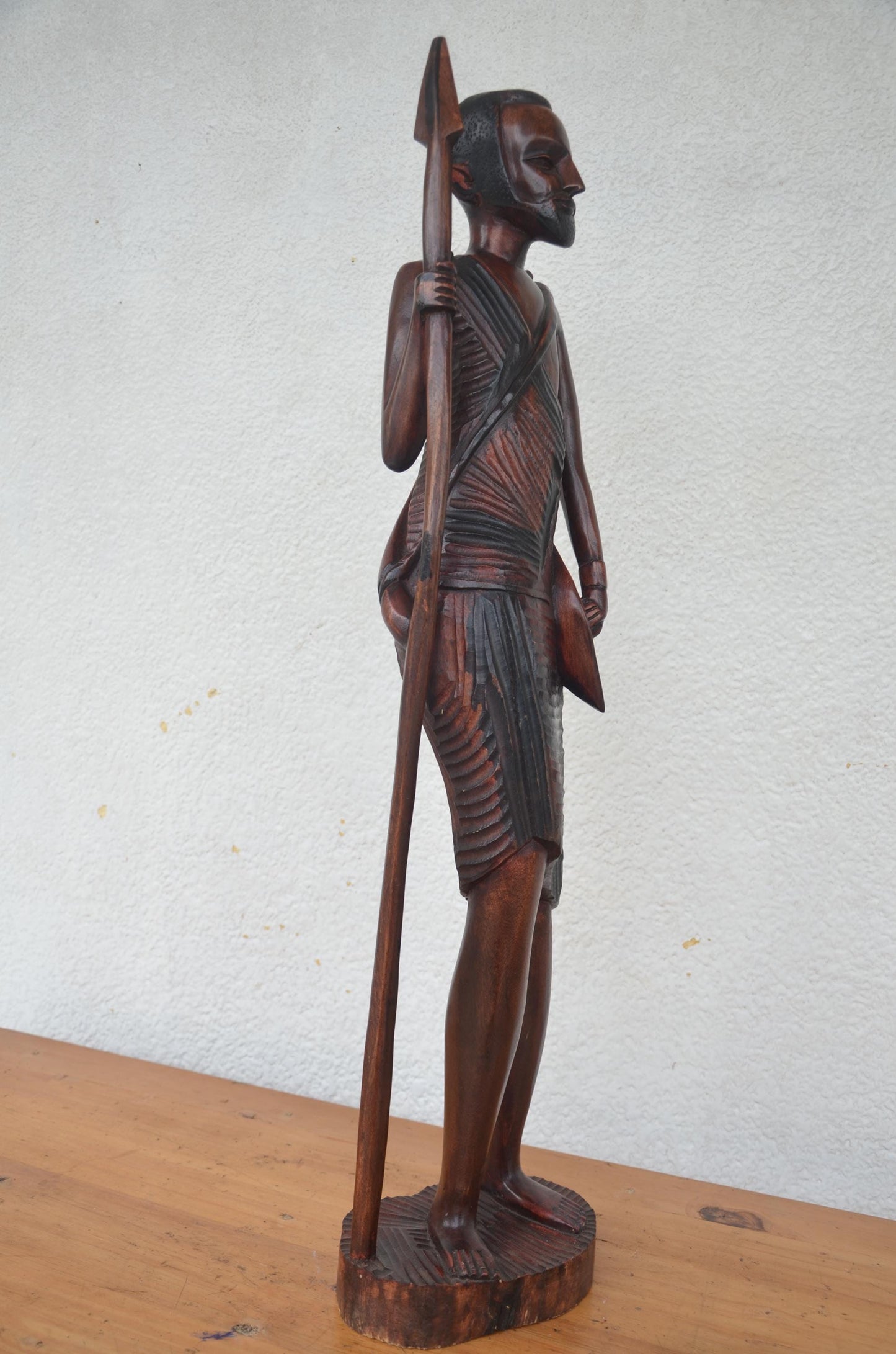 Basinga Fighter Statue – 33" Hand-Carved Wood – Rwandan Heritage Warrior Art