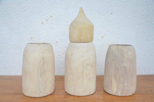 Rwandan Icyansi & Inkongo Milk Set – 3-Piece Hand-Carved Wood – Heritage Art