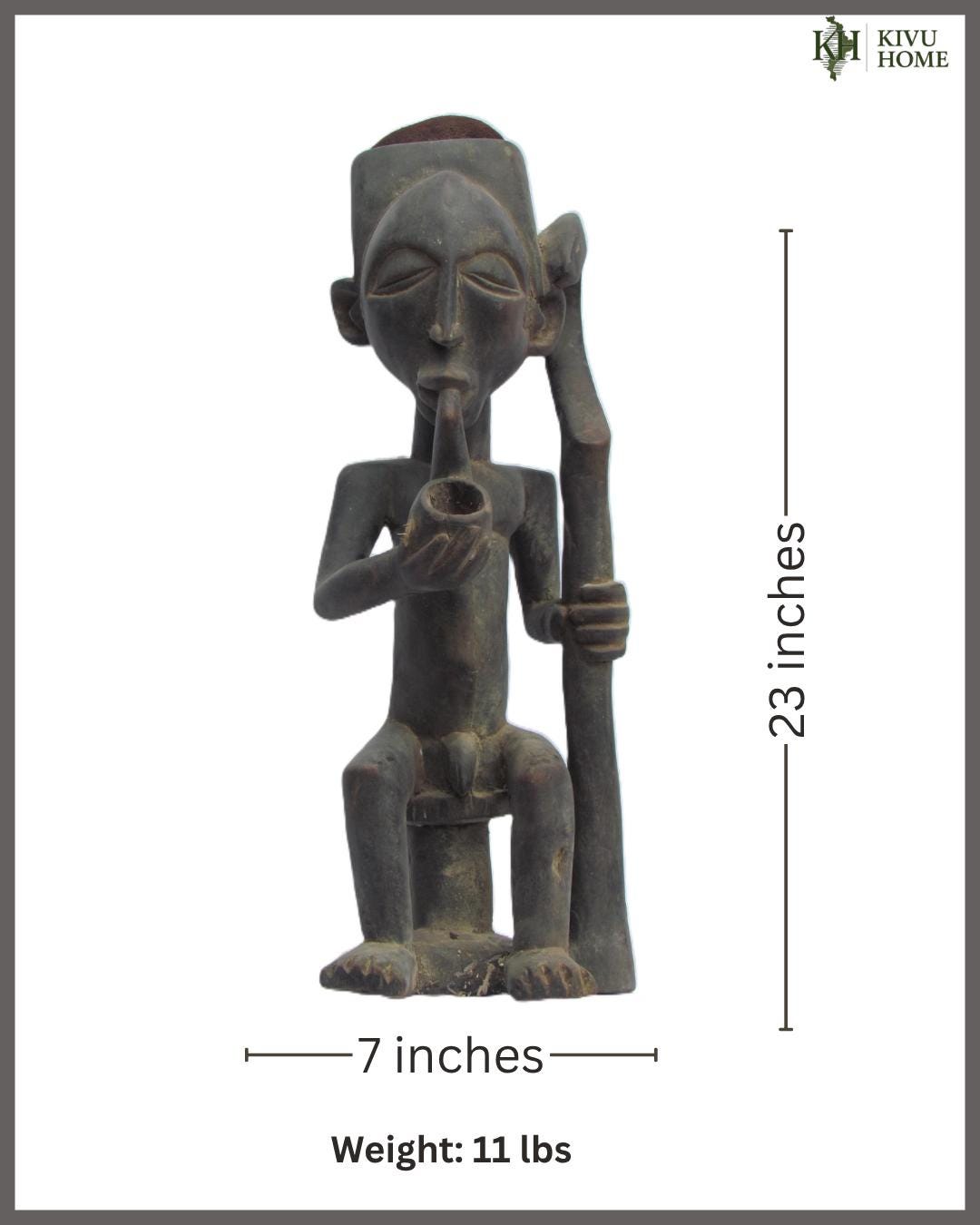 Vintage Lulua "Smoking Man" Mask – 23" Congo Wood Sculpture – African Tribal Art