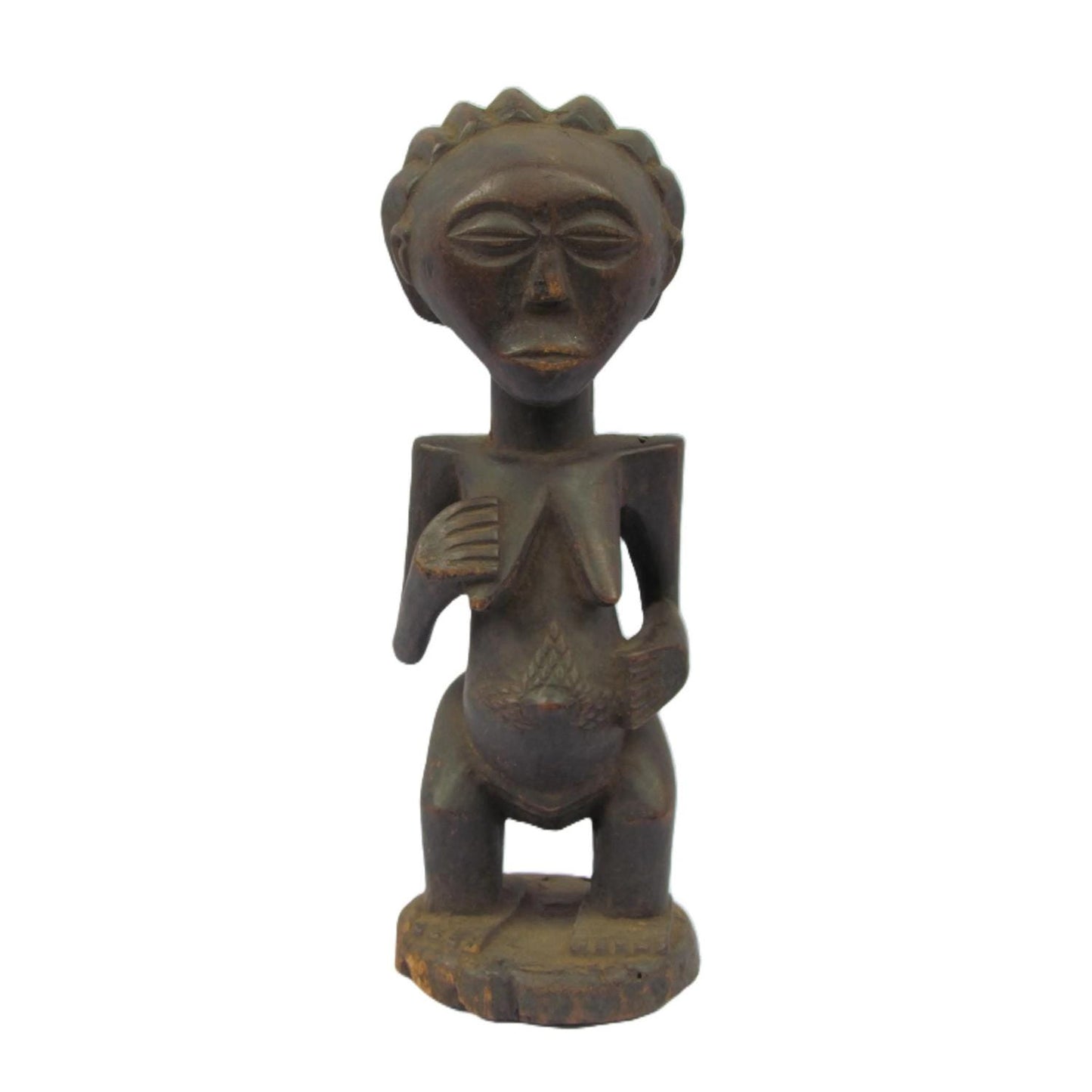 Vintage Luba Female Figure – 20" Congo Wood Statue – African Motherhood Art