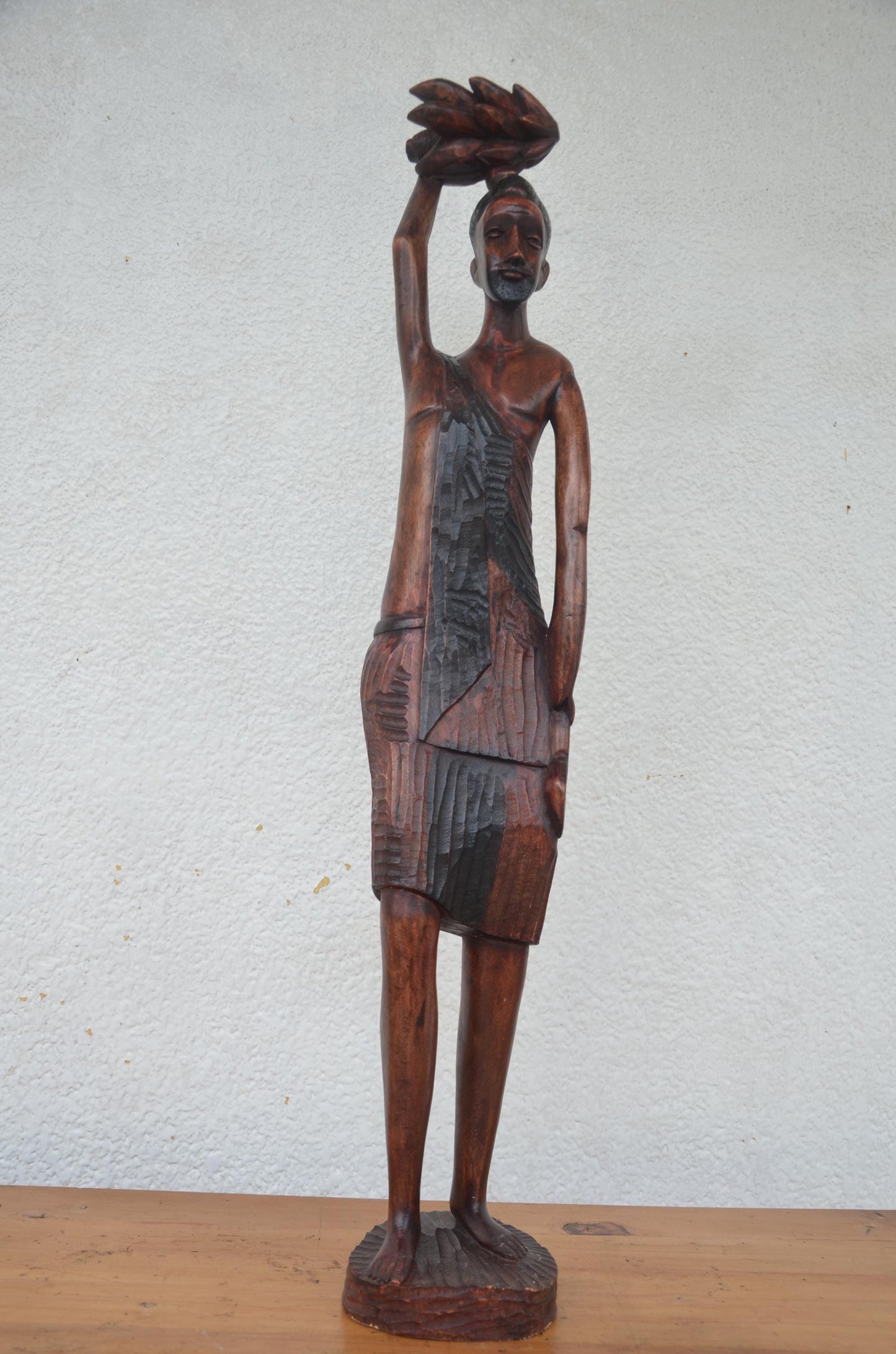 Hand Carved Basinga Worker – 34" African Wood Sculpture – Male Harvest Figure