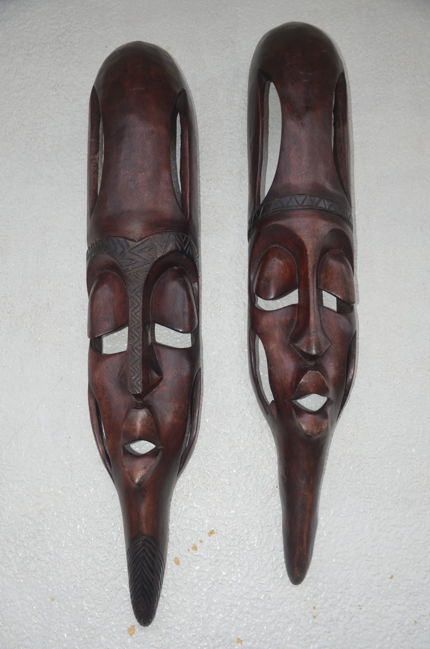 Large Babanda Masks (Pair) – 34" Congo Wood Wall Art – African Elongated Decor