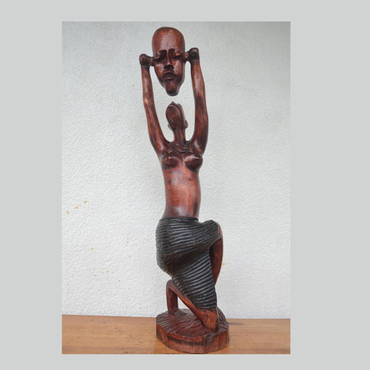 Handmade Nyiranzage Statue – 34" Rwanda Wood Sculpture – African Female Figure