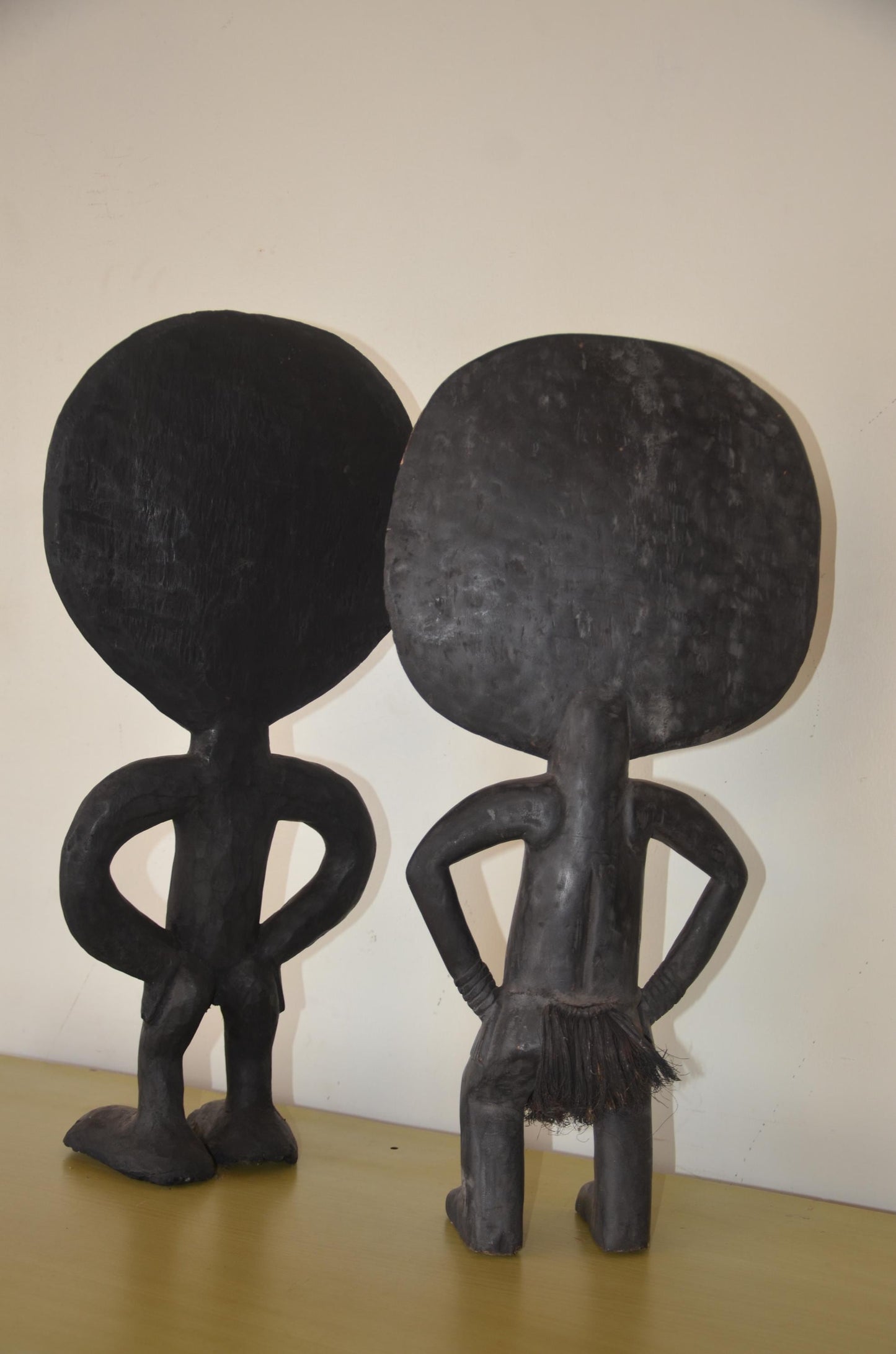 Ashanti Fertility Figures Pair – 27" Hand-Carved Wood – Ghana Akua'ba Art