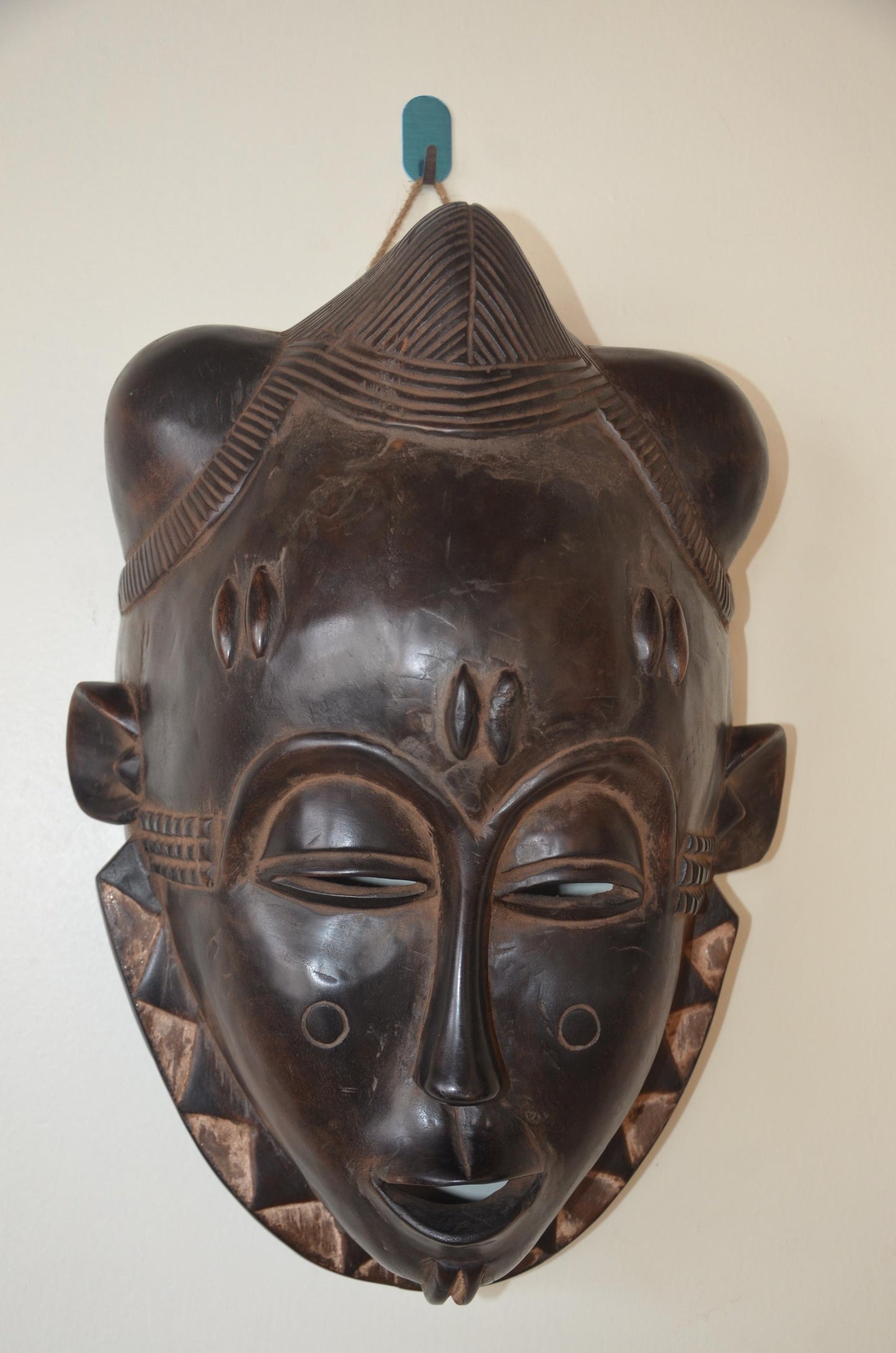 Baule Mblo Mask – 18" Hand-Carved Wood – Ivory Coast Idealized Portrait Art
