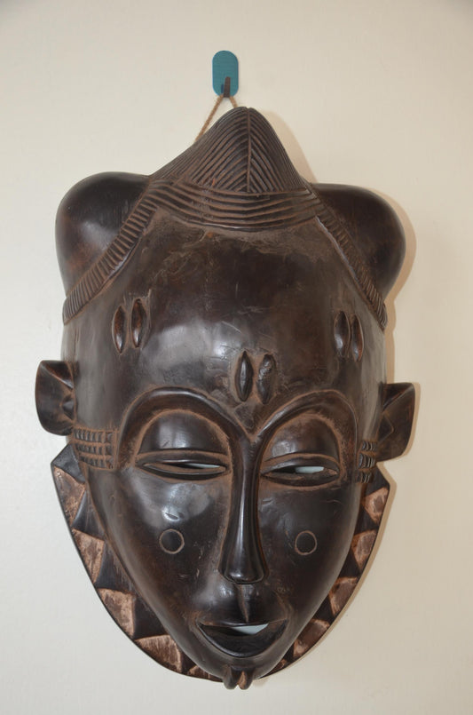 Baule Mblo Mask – 18" Hand-Carved Wood – Ivory Coast Idealized Portrait Art