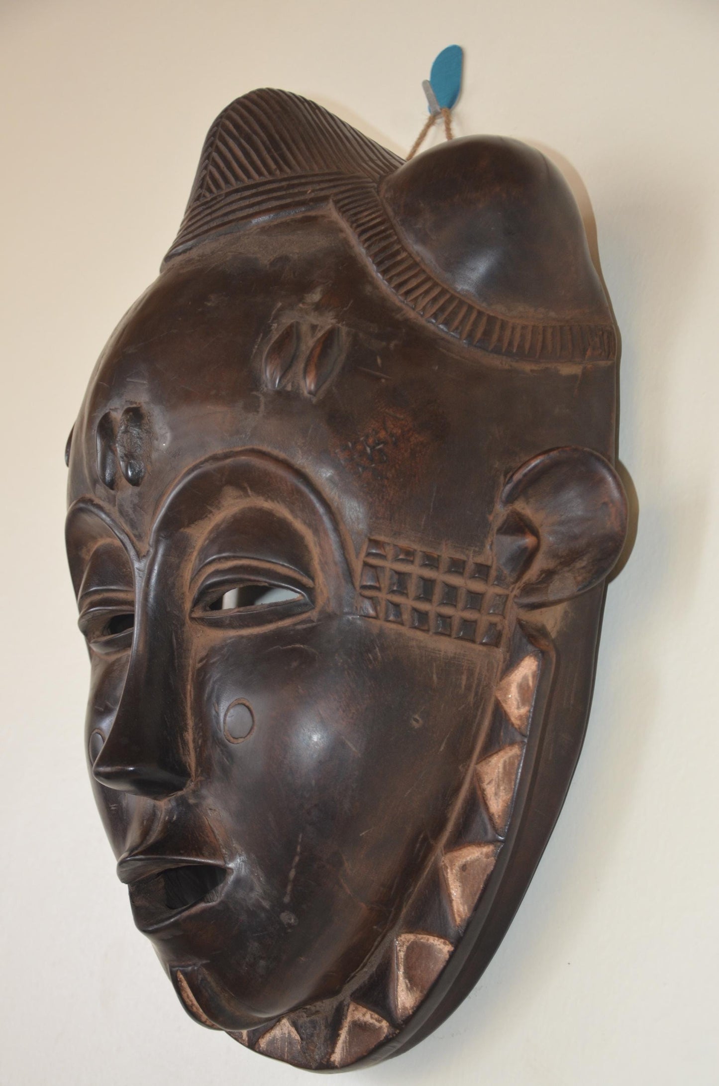 Baule Mblo Mask – 18" Hand-Carved Wood – Ivory Coast Idealized Portrait Art