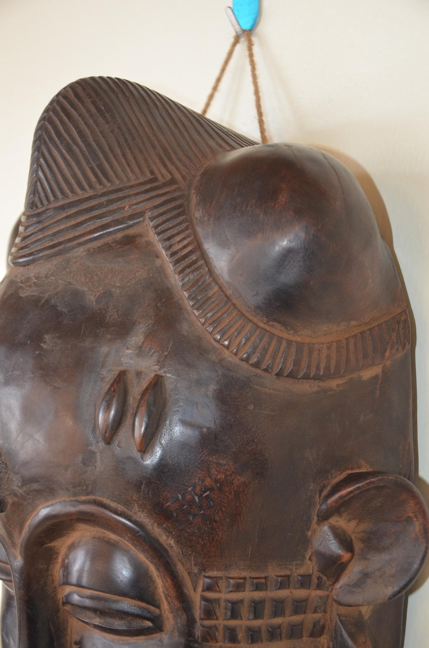 Baule Mblo Mask – 18" Hand-Carved Wood – Ivory Coast Idealized Portrait Art