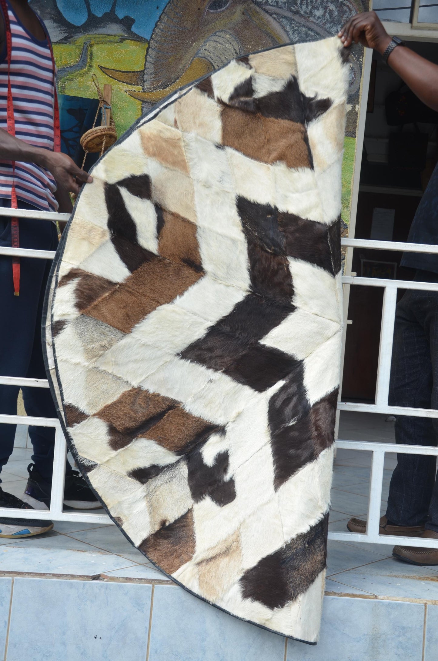 Handmade Goat Skin Leather Carpet – 60x60" Natural Rug – Made in Rwanda
