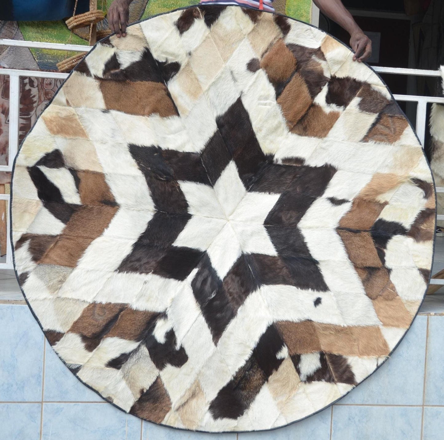 Handmade Goat Skin Leather Carpet – 60x60" Natural Rug – Made in Rwanda