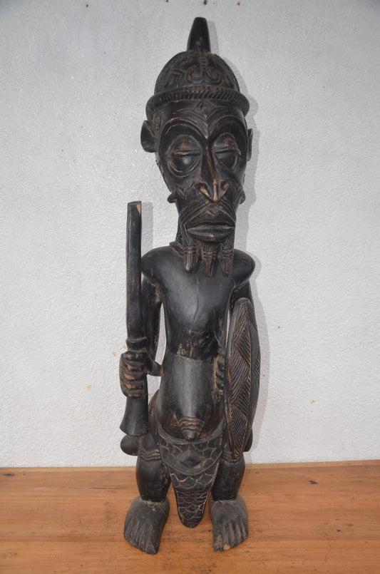 Lulua King Statue – 43" Hand-Carved Wood – Congo Bena Lulua Prestige Art