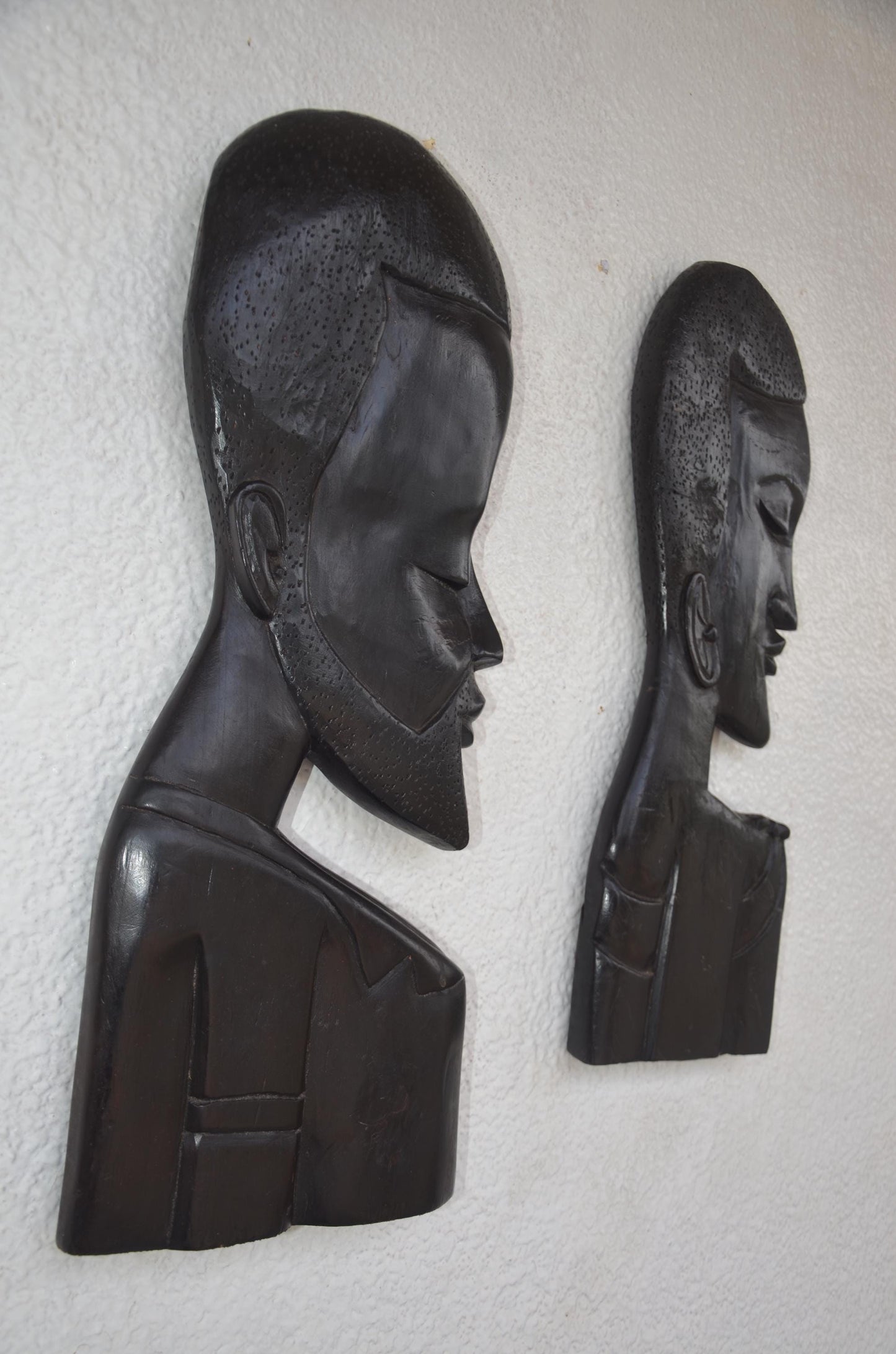 Bungura Head Side Profiles – 21" Rwanda Wood Wall Art – African Couple Set
