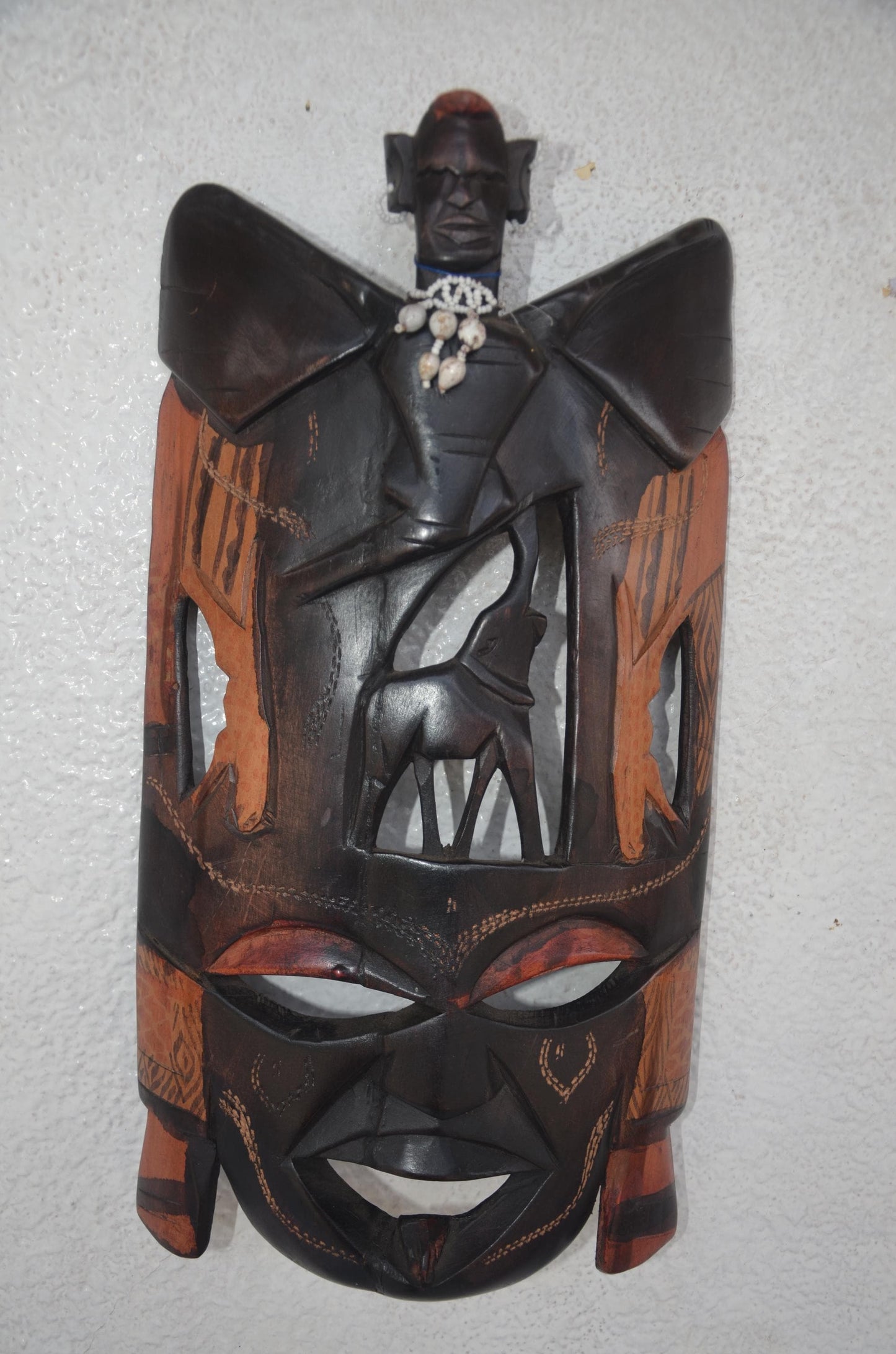 Vintage Maasai Ebony Wood Mask – 18" Hand-Carved African Face – Tribal Wall Art
