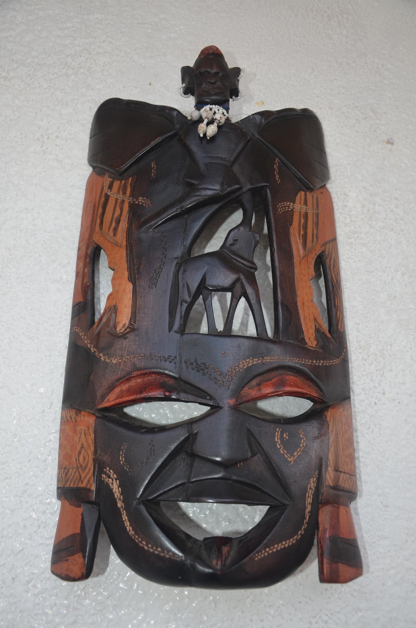 Vintage Maasai Ebony Wood Mask – 18" Hand-Carved African Face – Tribal Wall Art