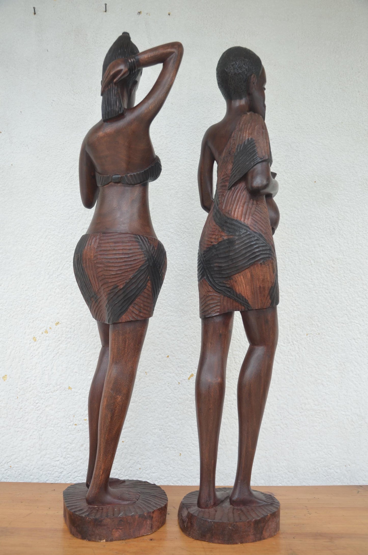Basinga Couple Statue – 37" Rwanda Kingdom Wood Carving – Large Ancestor Art