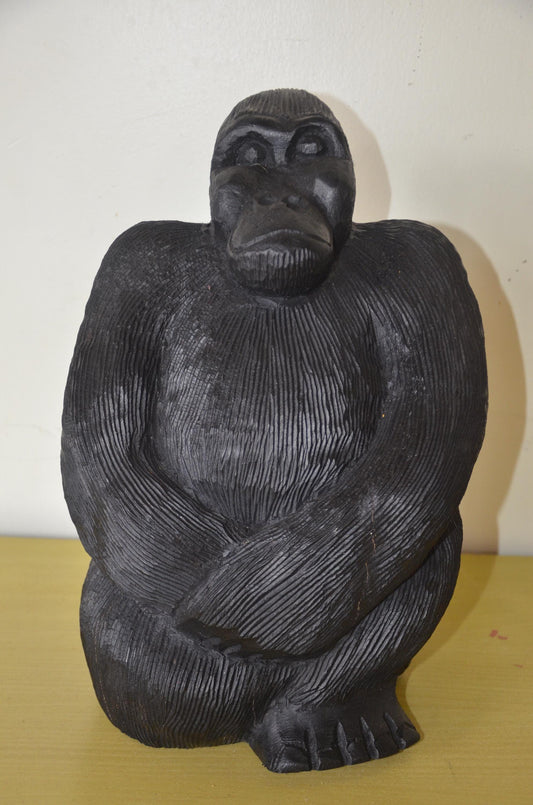Rwandan Mountain Gorilla – 17" Hand-Carved Wood – Rwanda Silverback Art