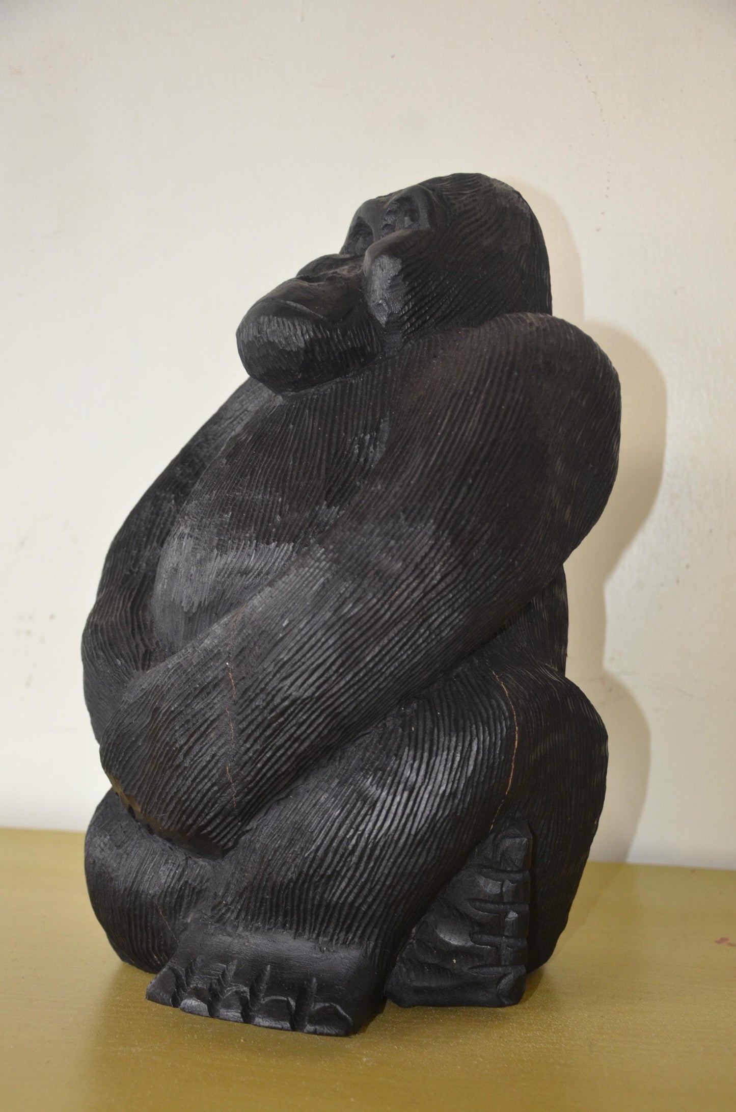 Rwandan Mountain Gorilla – 17" Hand-Carved Wood – Rwanda Silverback Art