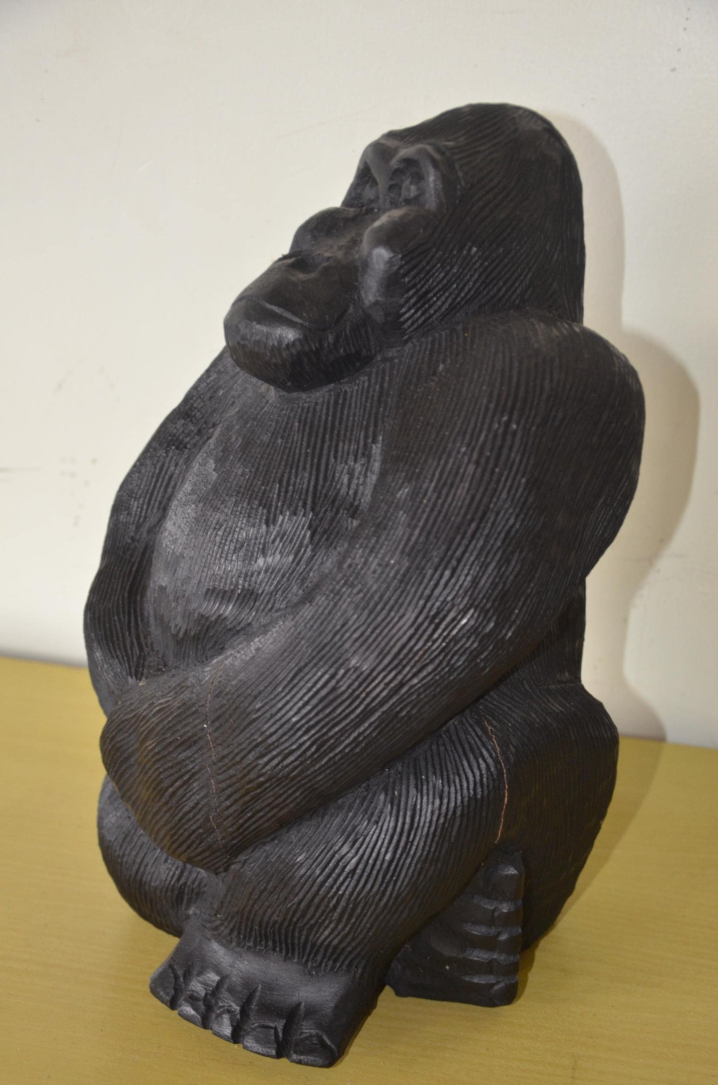 Rwandan Mountain Gorilla – 17" Hand-Carved Wood – Rwanda Silverback Art