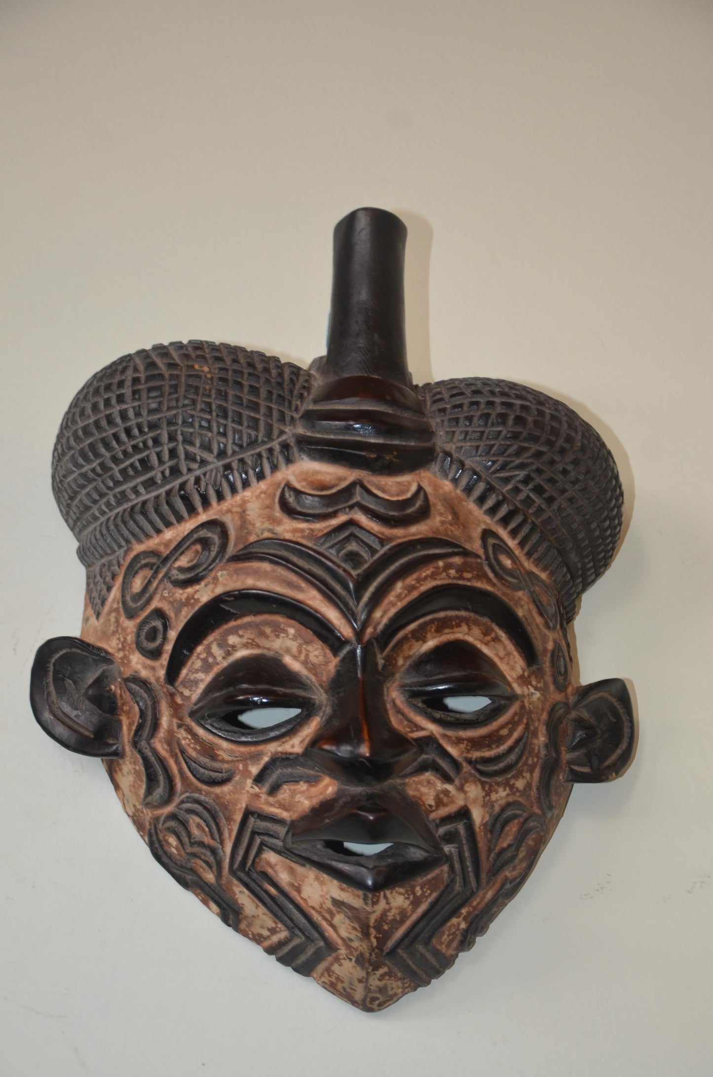 Lulua Tribal Mask – 15" Hand-Carved Wood – Congo Bena Lulua Wall Art