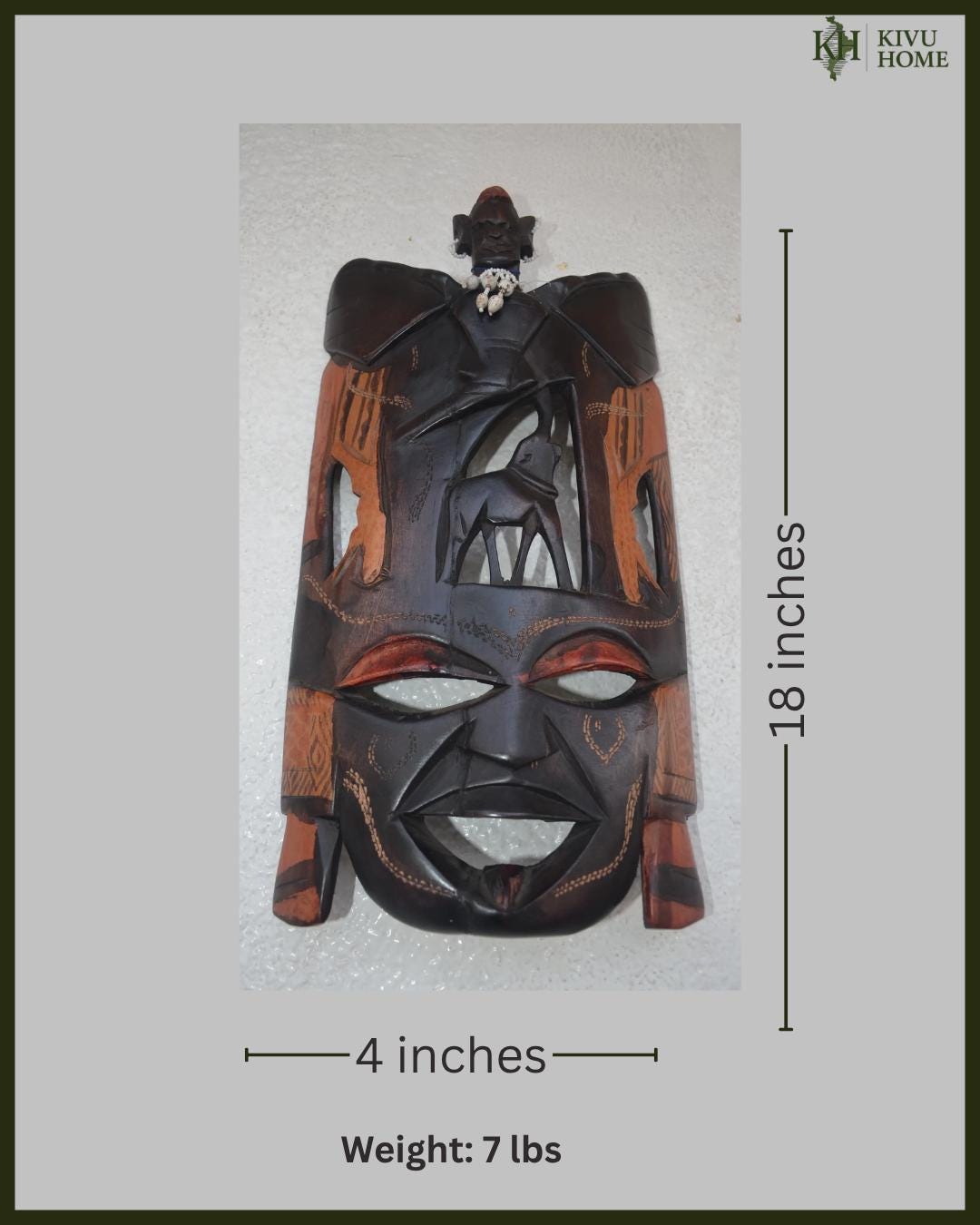 Vintage Maasai Ebony Wood Mask – 18" Hand-Carved African Face – Tribal Wall Art