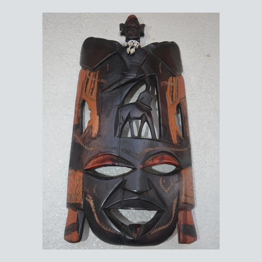 Vintage Maasai Ebony Wood Mask – 18" Hand-Carved African Face – Tribal Wall Art