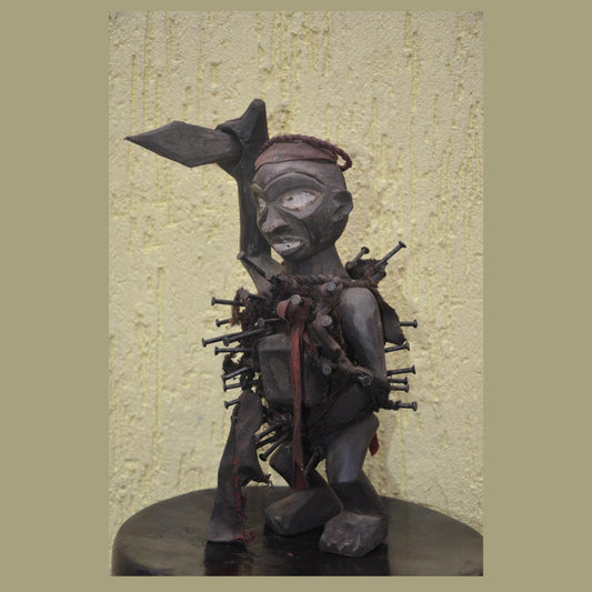 Nkisi Nkondi Nail Statue – 15" Kongo Power Figure – Congo Ritual African Art