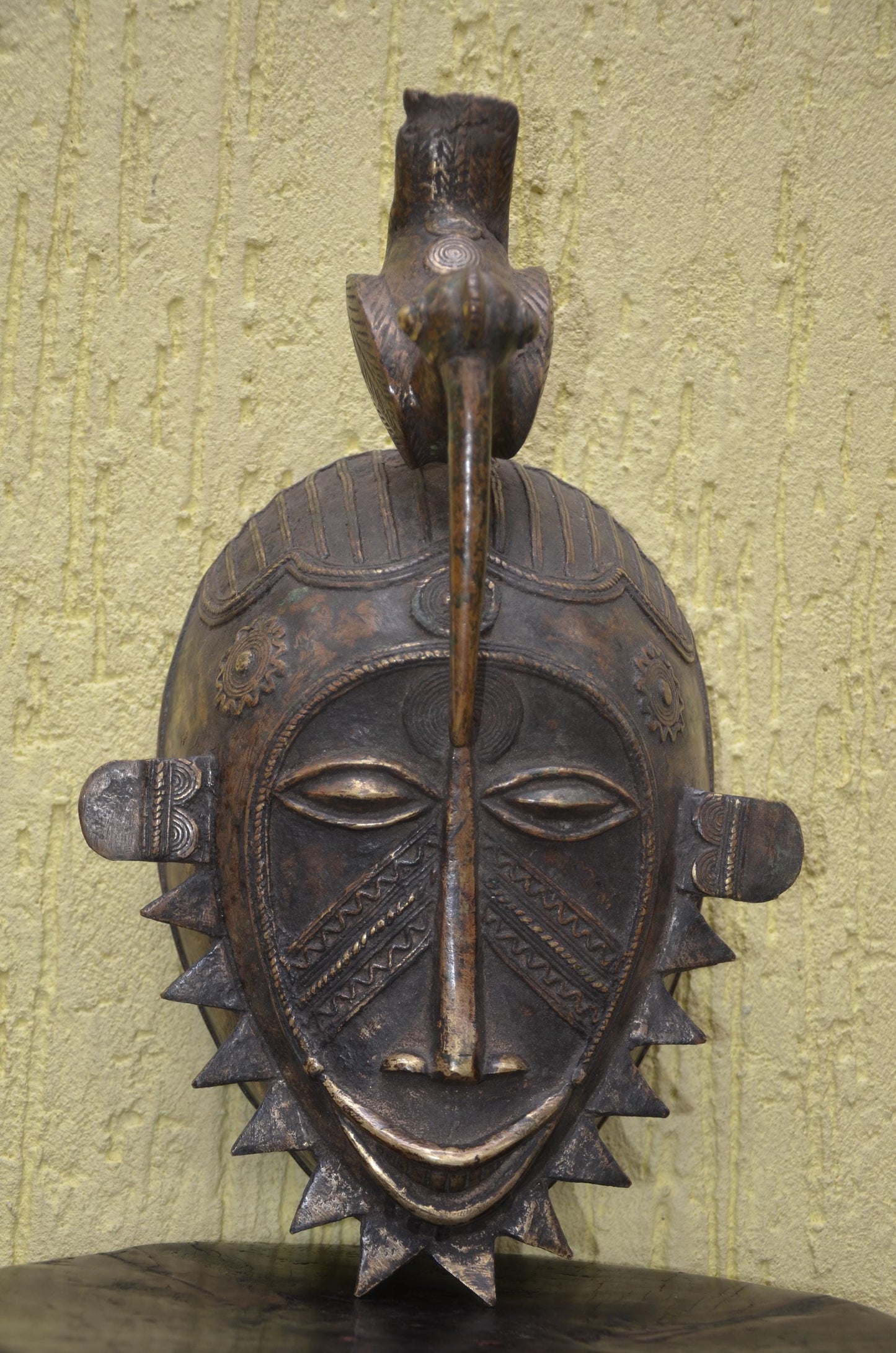 Cast Metal Senufo Kpelye Mask – 16" Ivory Coast Bronze Art – African Portrait Mask