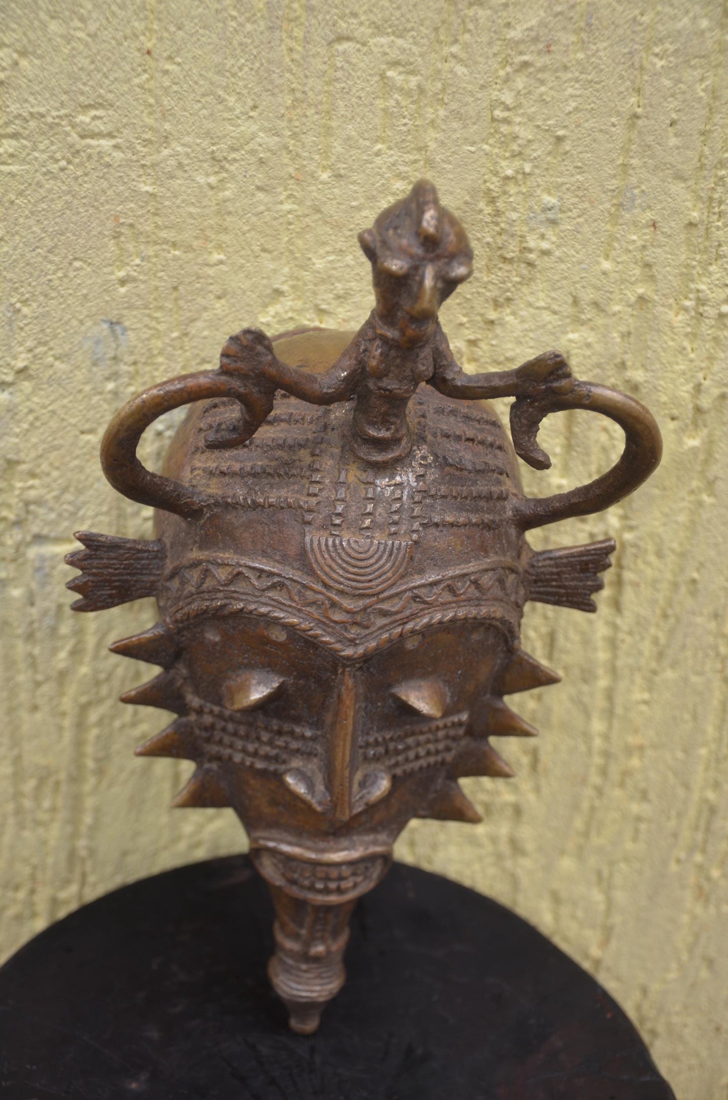 Baule Goli Bronze Mask – 15" Ivory Coast Metal Art – African Buffalo Spirit