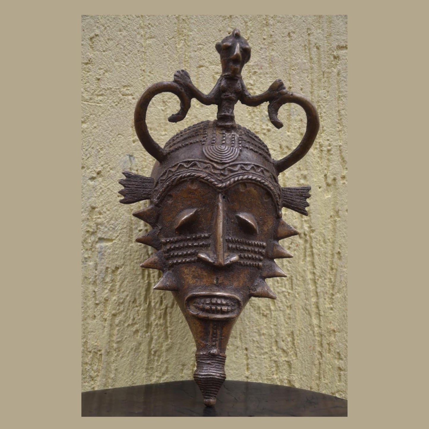Baule Goli Bronze Mask – 15" Ivory Coast Metal Art – African Buffalo Spirit