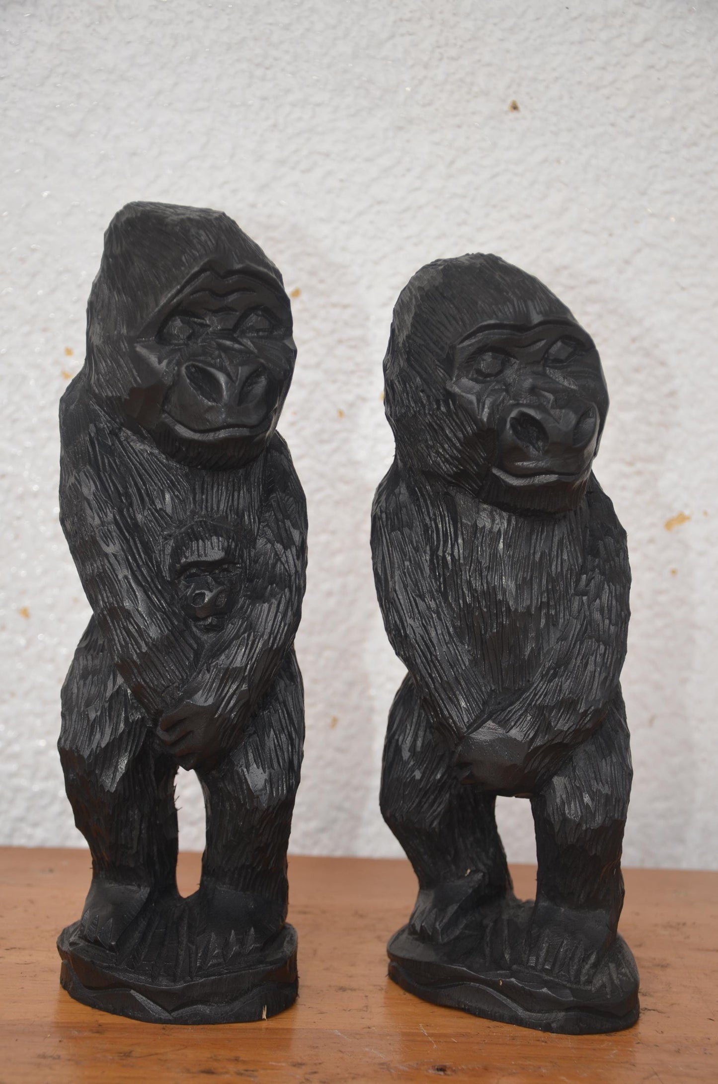 Rwandan Gorilla Couple – 12" Hand-Carved Wood – Volcanoes National Park Art