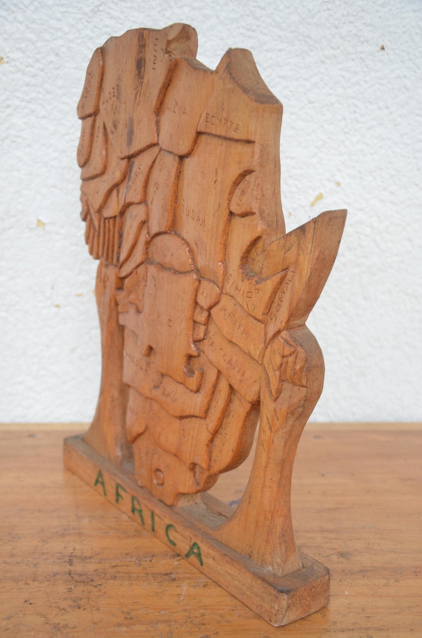 African Continent Map – 16" Hand-Carved Wood – Minimalist Tribal Wall Art