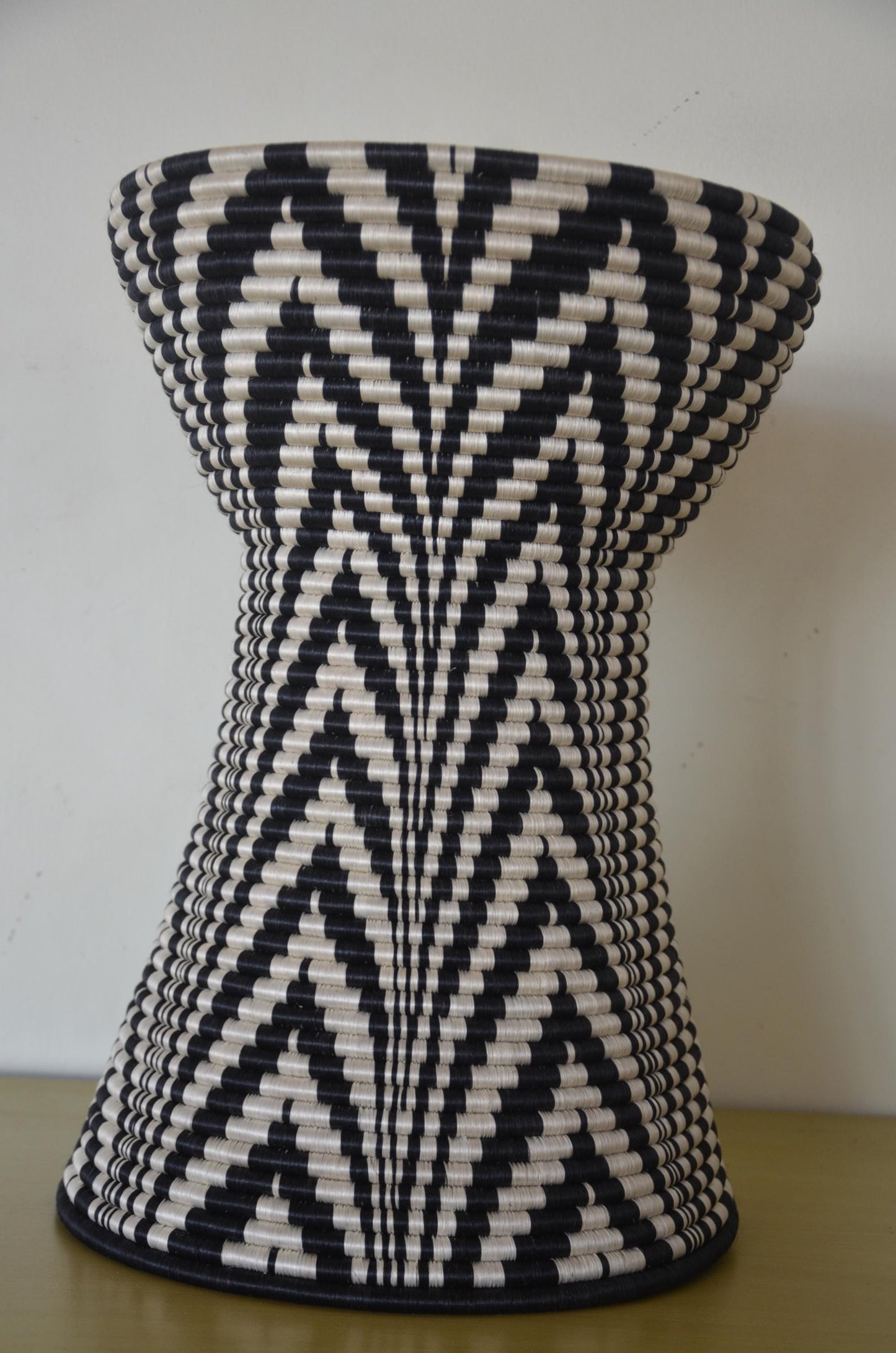 Rwandan Woven Pedestal – 19" Starburst Inyegamo Stand – African Geometric Art